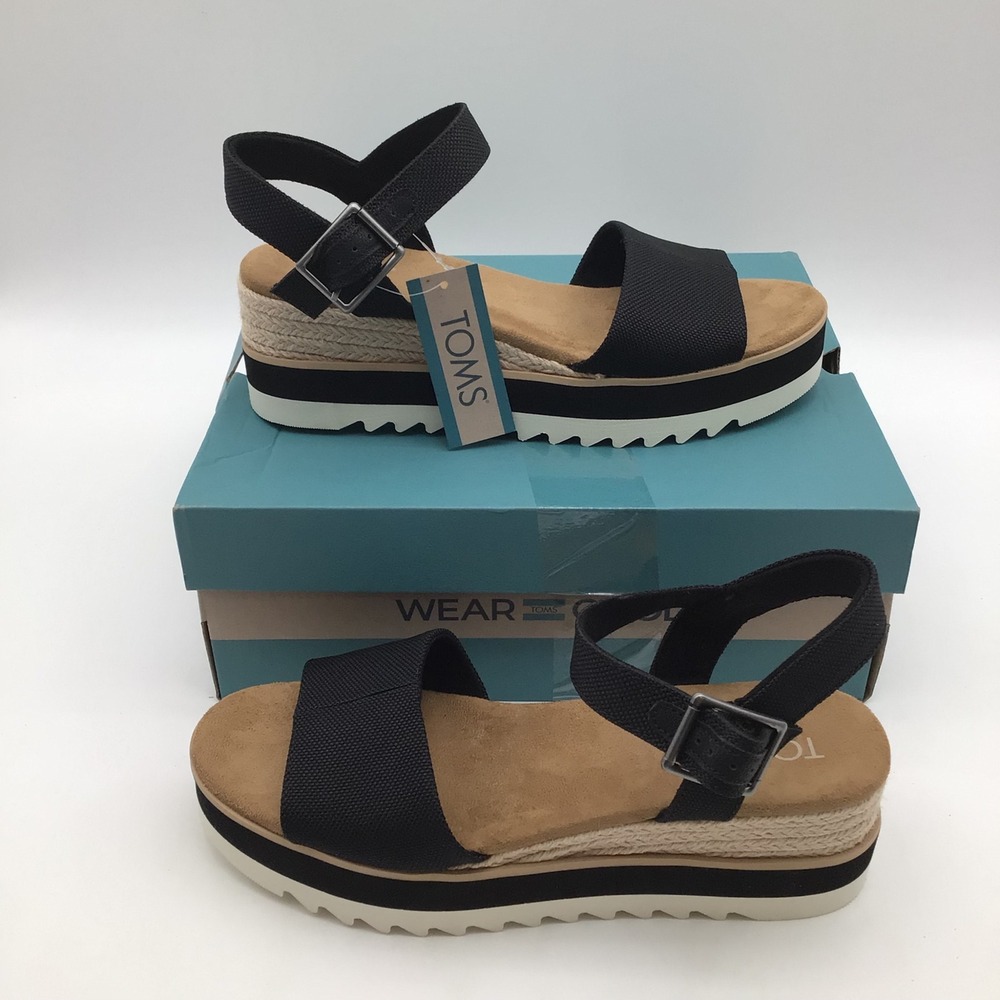 TOMS Diana Black Platform Espadrille Wedge Sandals 10017856 Womens Size 9 NEW